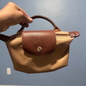 Longchamp Brown and Tan Leather Bag with Gold Charm